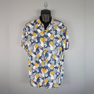 Como Man Hawaiian Pineapple Short Sleeve Men's Button Down Rayon Shirt Size: L